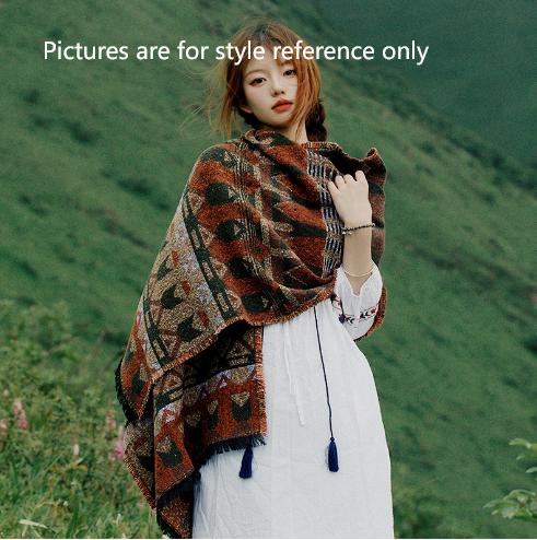 Brick Red Extra Large Ethnic Print Faux Lambswool Shawl - Cozy Winter Wrap Scarf (70x211cm)