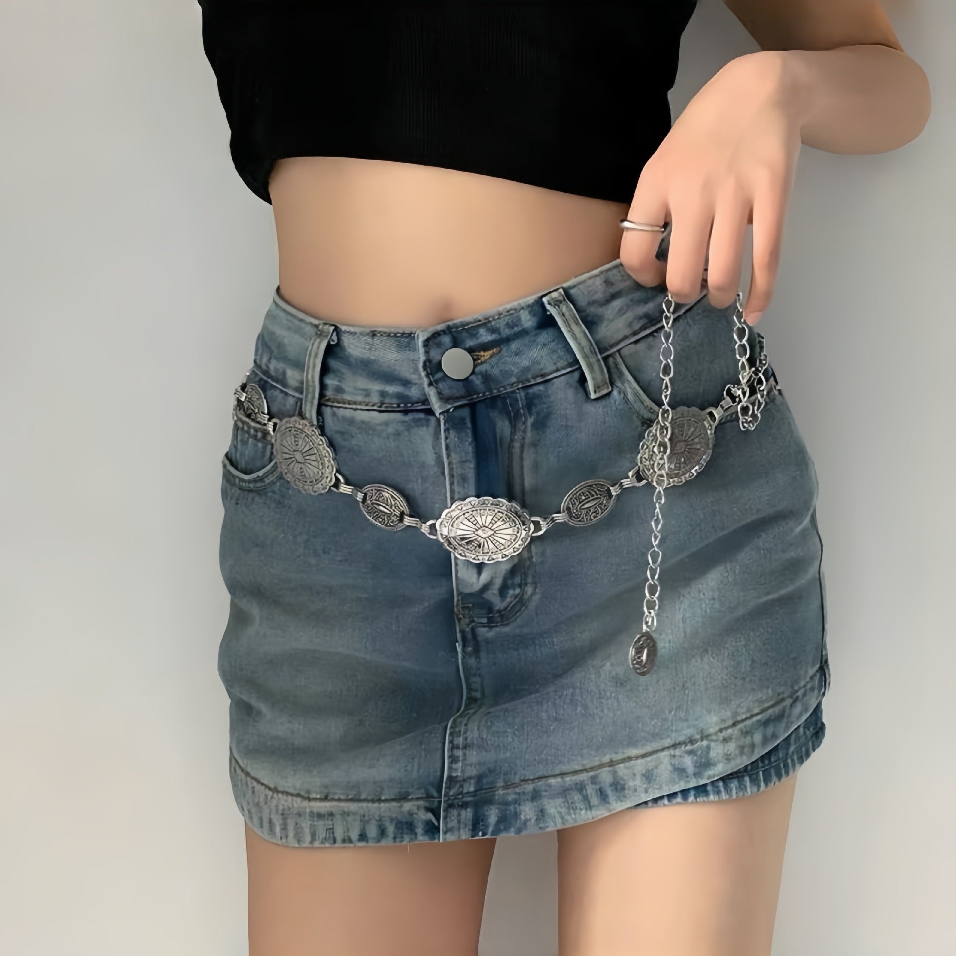 Large & Small Piece Waist Chain-Silver Set of 4 Bohemian Ethnic Style Metal Waist Chains - Versatile Fashion Belts for Dresses & Shirts