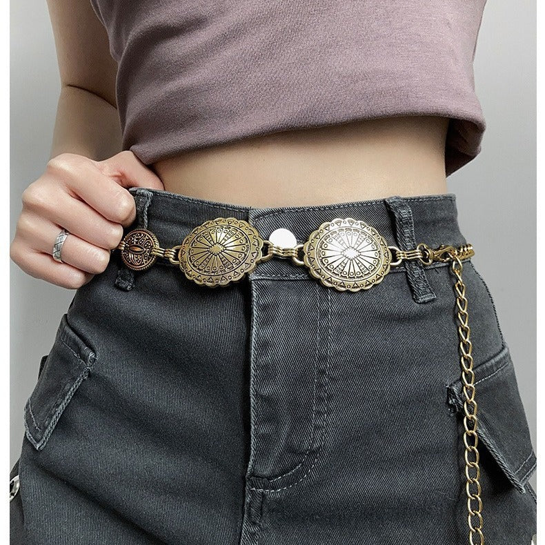 Large & Small Piece Waist Chain-Silver Set of 4 Bohemian Ethnic Style Metal Waist Chains - Versatile Fashion Belts for Dresses & Shirts