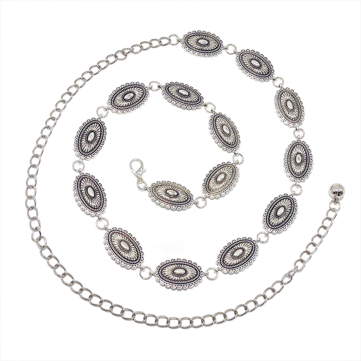 Little Daisy Waist Chain-Silver 12 Pieces Set of 4 Bohemian Ethnic Style Metal Waist Chains - Versatile Fashion Belts for Dresses & Shirts