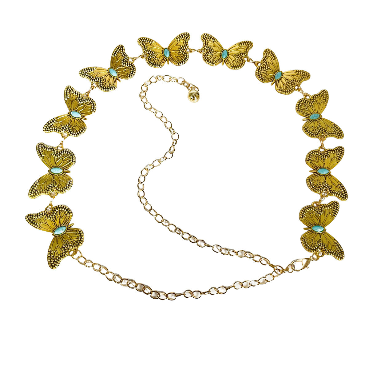Turquoise Butterfly Belt Chain-Gold Set of 4 Bohemian Ethnic Style Metal Waist Chains - Versatile Fashion Belts for Dresses & Shirts