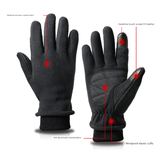 S Black Warm Windproof Touchscreen Gloves - Anti-Slip Grip for Winter Cycling & Outdoor Sports