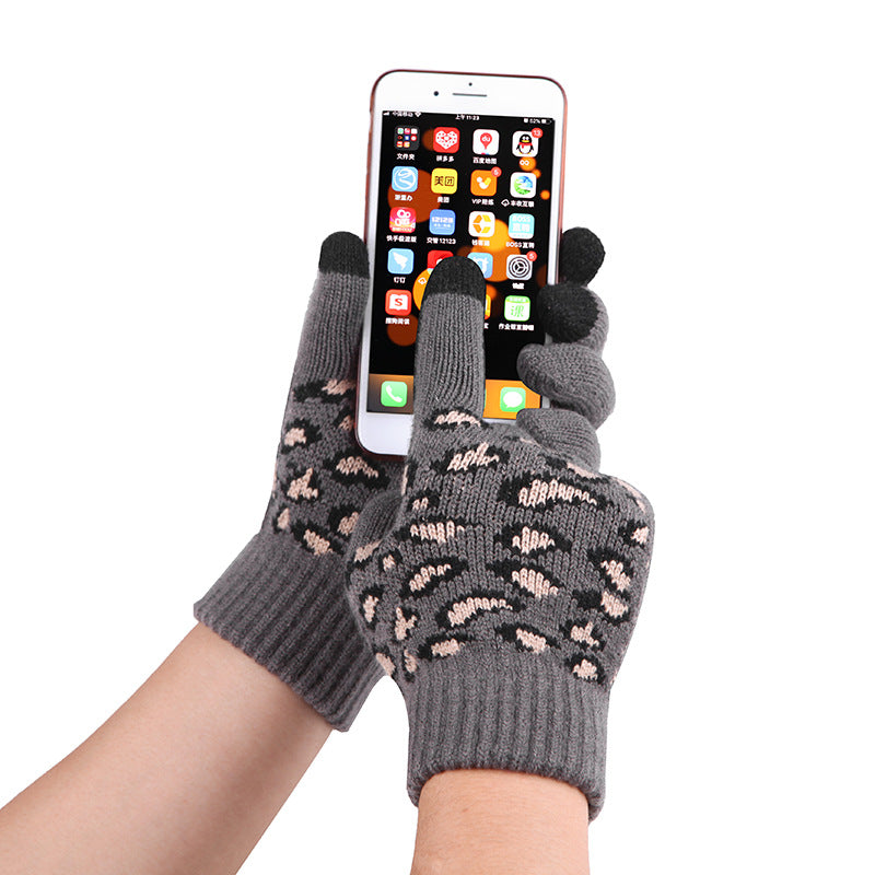 Purple Women's Leopard Print Winter Warm Knit Set - 3 Piece Fleece Lined Hat, Scarf & Gloves