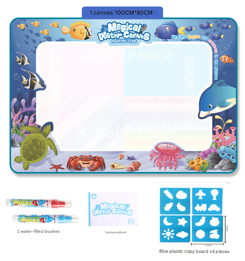 Sea Animals Giant Aqua Magic Doodle Mat 100x80cm - Mess-Free Reusable Water Drawing Pad for Creative Kids