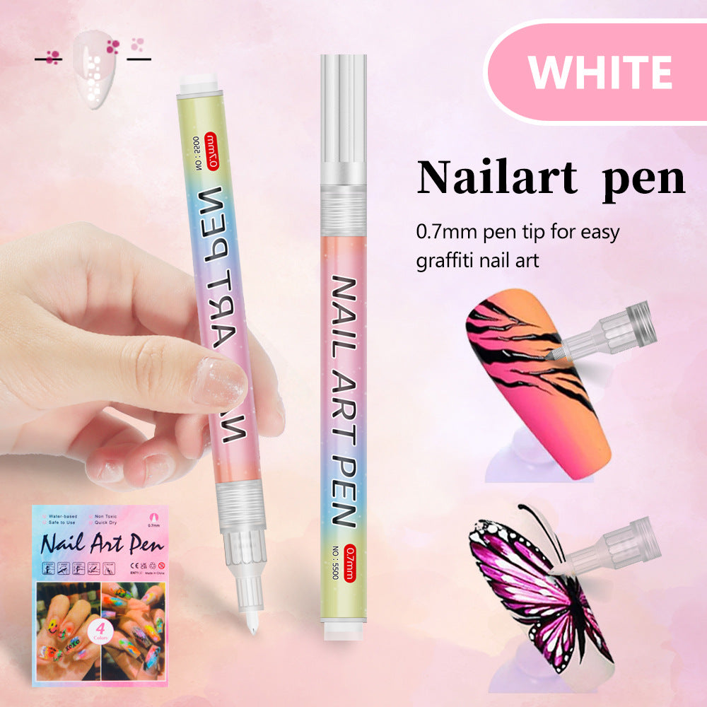 White 0.7mm Nail Art Doodle Pen 12 Sticks- Single Color Acrylic Marker for Nail Design, No-Bake