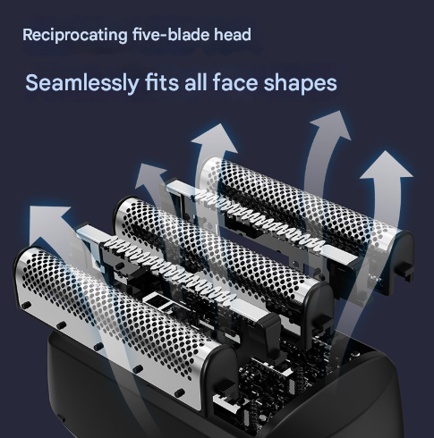 Silver Reciprocating 5-Blade Beard Trimmer - Waterproof Electric Razor for Full-Body Use