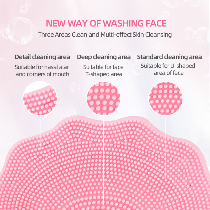 Pink Electric Silicone Facial Cleanser - All-Around Vibration Massage Face Cleaning Device