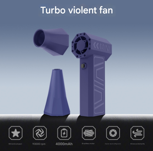 Purple Ultra-Powerful Mini Turbo Jet Fan - Brushless Motor Handheld High-Velocity Blower for Outdoor & Dusting
