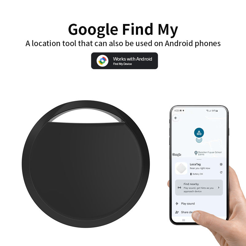 Black Android Tracker - Google Find My Device Compatible Luggage and Pet Tracker