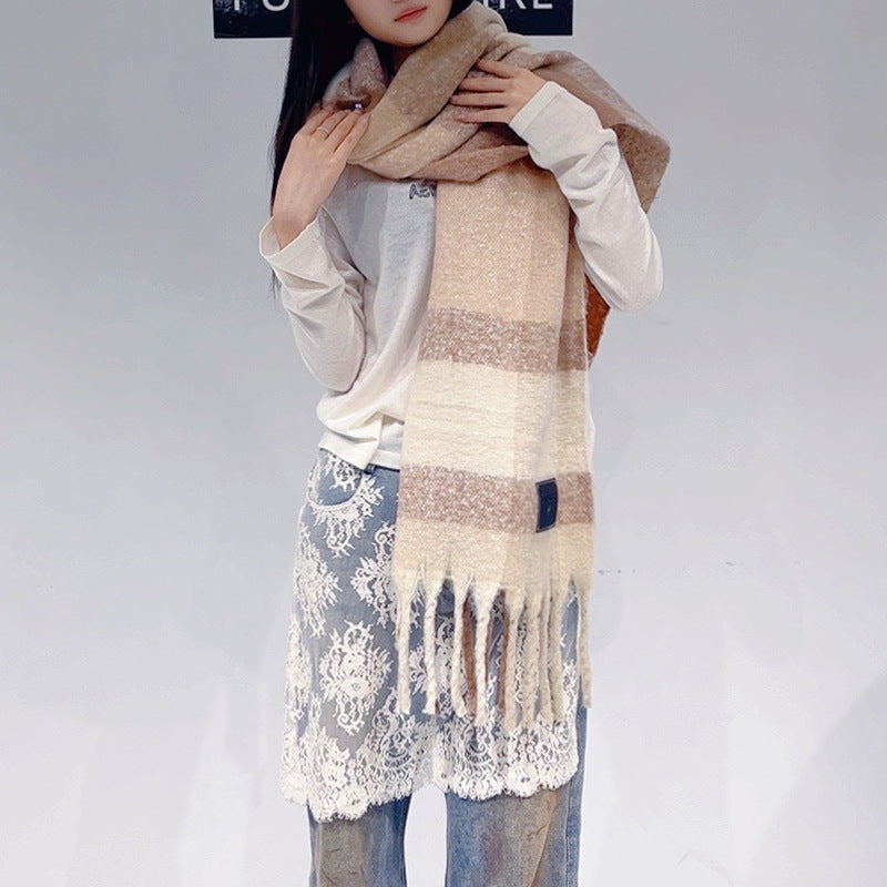 Khaki Classic Plaid Faux Cashmere Winter Scarf - Warm and Stylish 50 x 180 cm Design