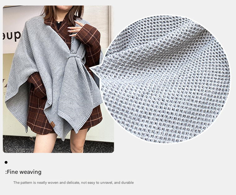 Blue Luxurious Faux Cashmere Knitted Cape - Large Buckled 90 x 140 cm Women's Versatile Shawl