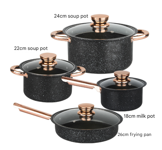 8-Piece Stainless Steel Cookware Set with Maifan Stone Non-Stick Coating
