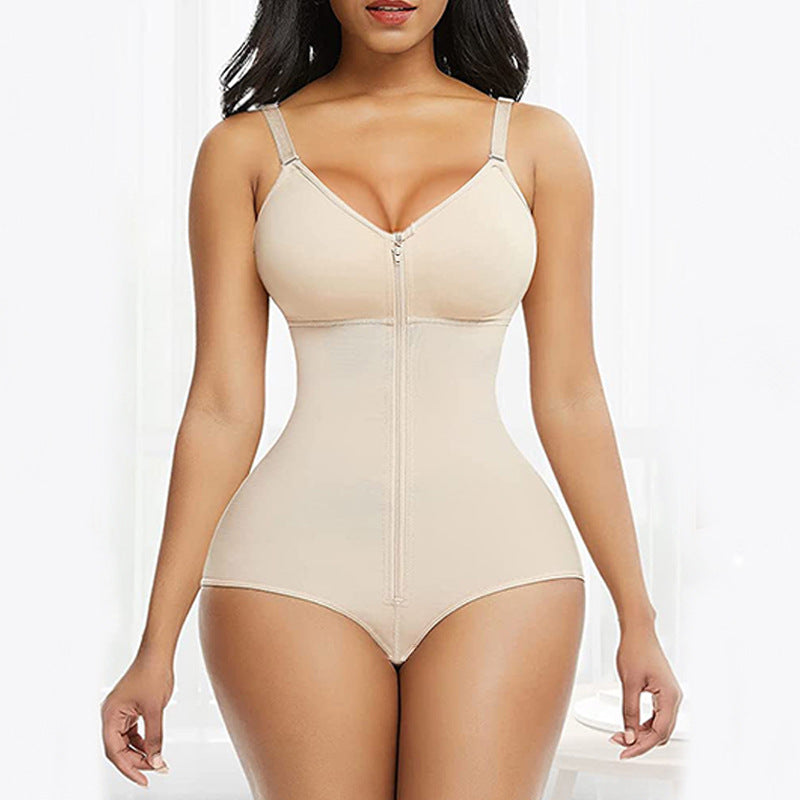 S Skin Color Women's Seamless Body-Shaping Onesie with Zipper - Abdomen Slimming and Hip Lifting