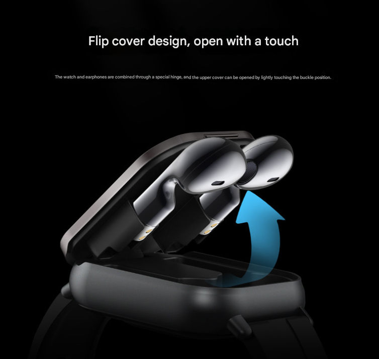 Black Steel 2-in-1 Bluetooth Smartwatch with Integrated Earbuds for Sports