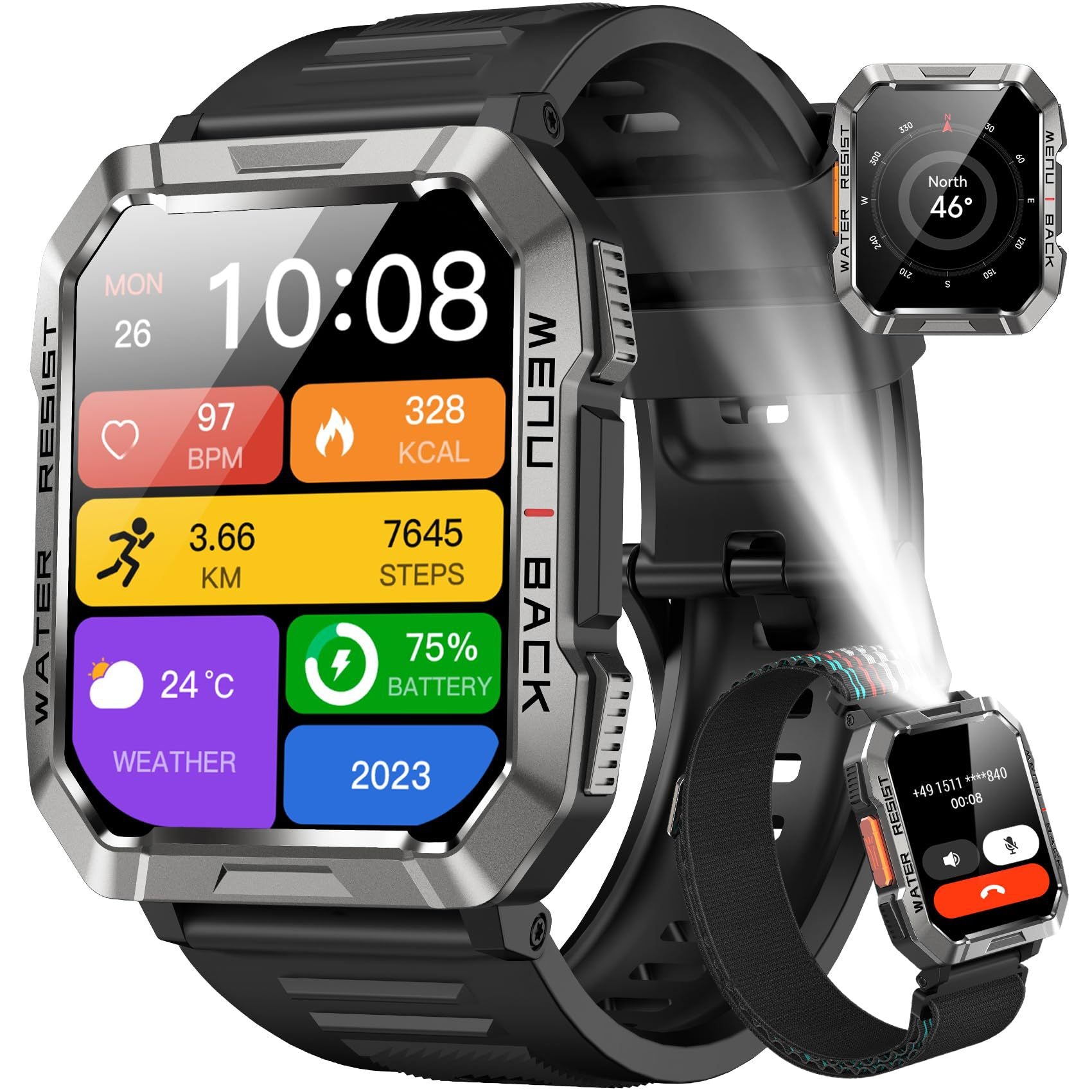 Men's Outdoor Smartwatch with Bluetooth Calling and Flashlight