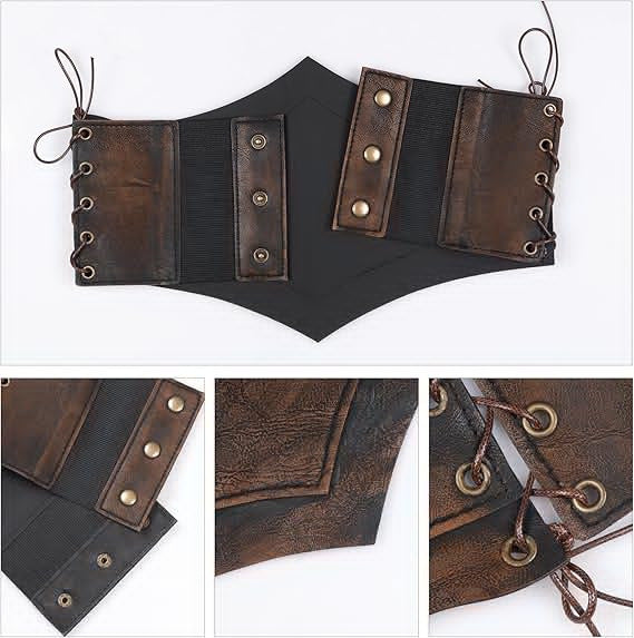 Medieval-Style Women's Leather Belt with Lace-Up Design, 115cm