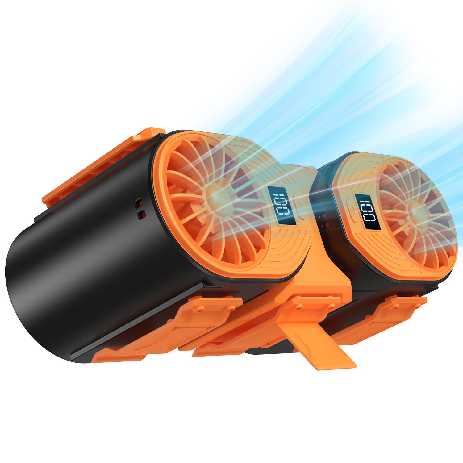 Black-orange Portable Turbo Waist Fan with Digital Display and Dual Air Outlets