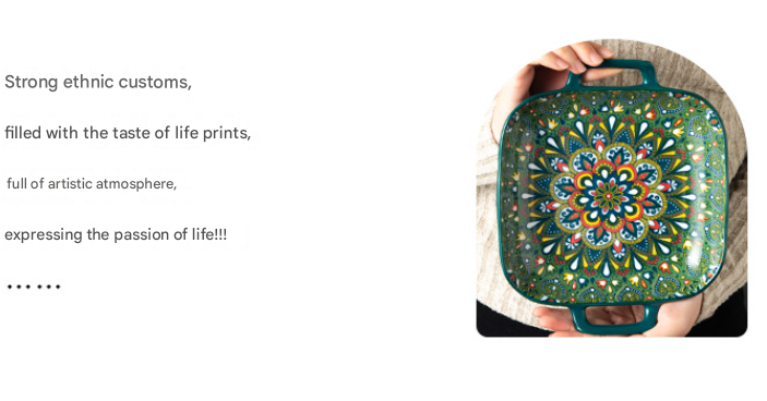 Archaeopteryx 9-Inch Bohemian Ceramic Double-Handled Square Plate