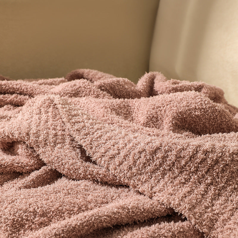 Pink Solid Color Plush Knitted Blanket for Sofa and Office, 152 x 203 cm, 1150g