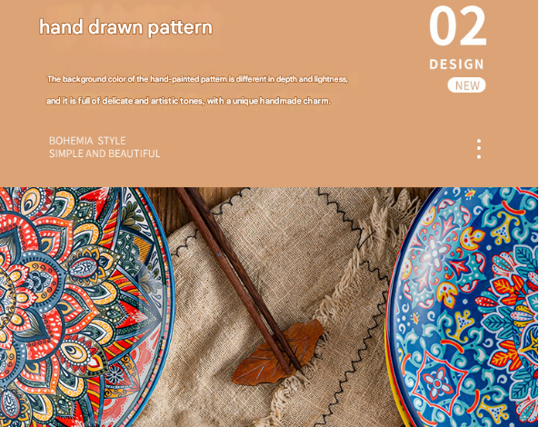 Lambos 10-Inch Bohemian Ceramic Shallow Plate