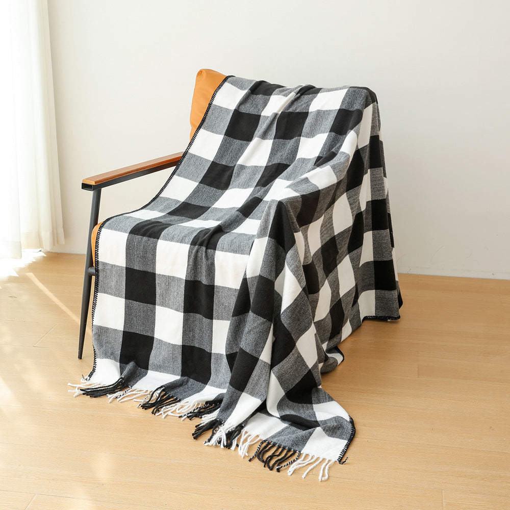 Classic Black White Checkered Faux Cashmere Blanket, 130 x 210 cm, 650g