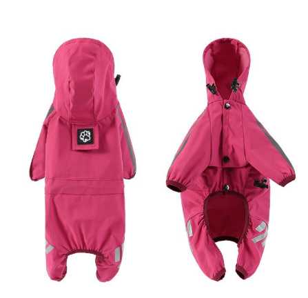 S Pink And Gray Trim Waterproof Four-Legged Dog Raincoat with Leash Hole for Small Breeds