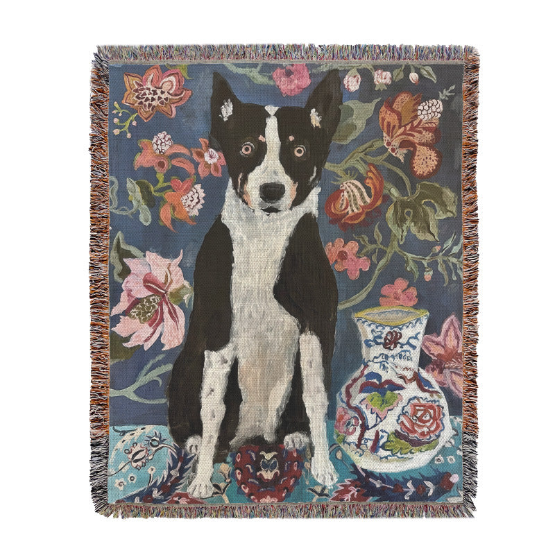 Dog Artistic Jacquard Throw Blanket - American Style Illustrated Sofa Cover & Tapestry - 130 x 160cm