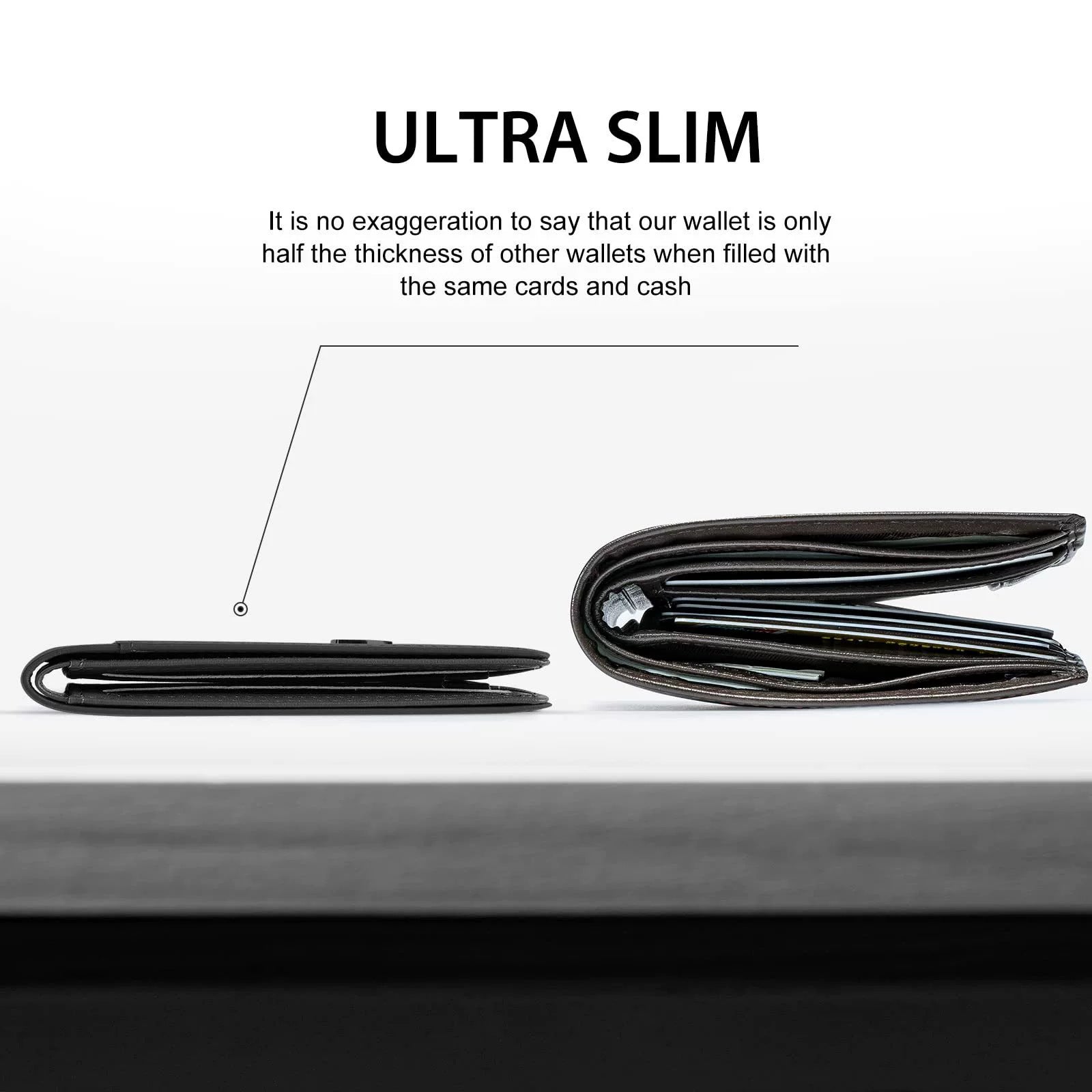 Men's Slim Leather Bifold Wallet - RFID Blocking, 11 Card Slots, ID Window(Twill black and red)