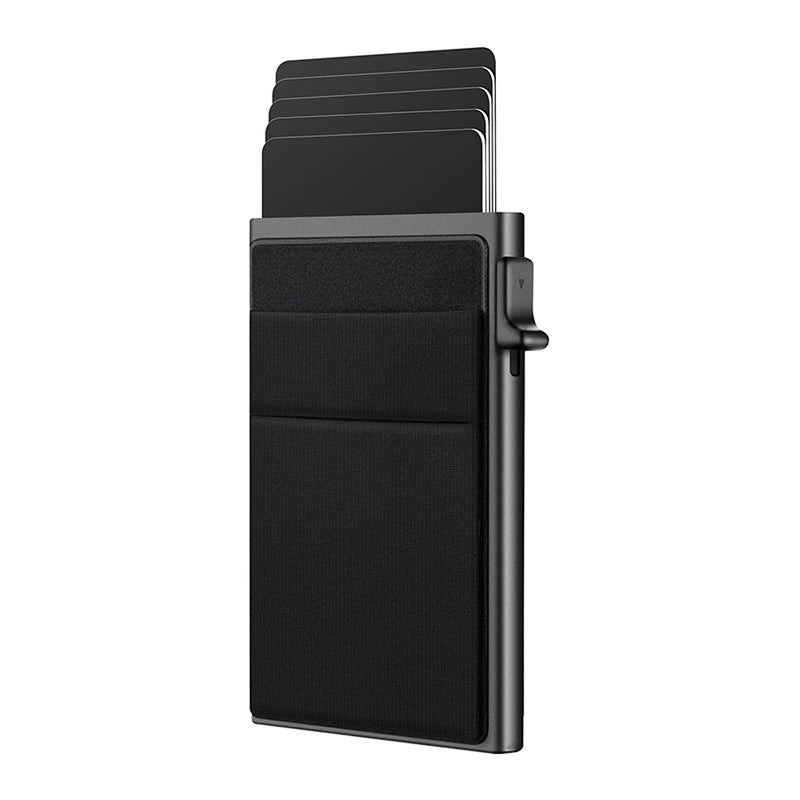 Ultra-Slim Pop-Up Card Holder Wallet with RFID Blocking(Black + Black Card Holder)