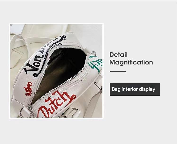 Retro Print PU Leather Dome Satchel Bag - Versatile Crossbody & Handbag(white)