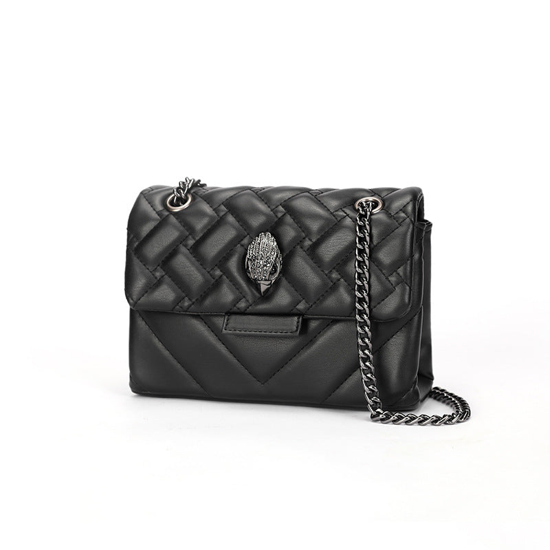 Elegant Quilted Leather Chain Bag with Bird Head Clasp(Black)