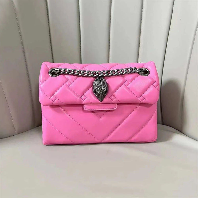 Elegant Quilted Leather Chain Bag with Bird Head Clasp(Pink)