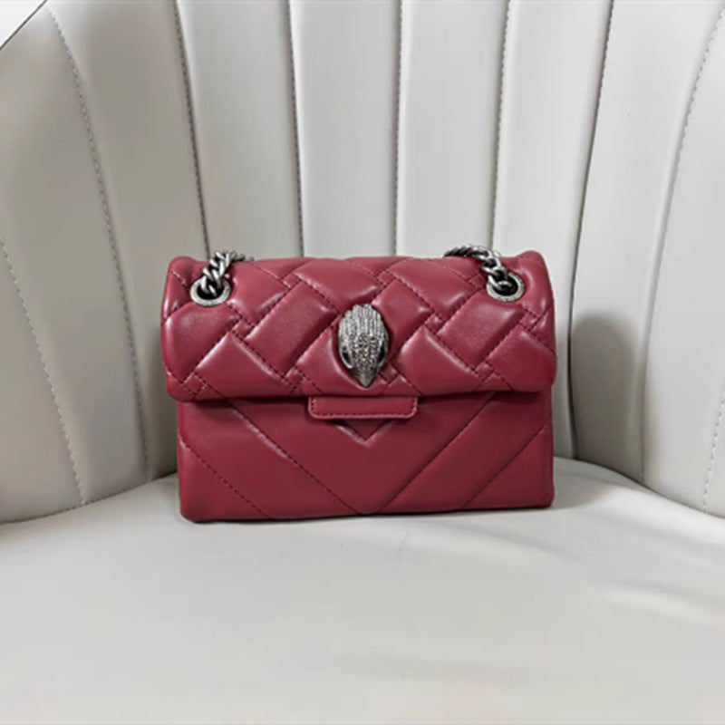 Elegant Quilted Leather Chain Bag with Bird Head Clasp(Wine red)