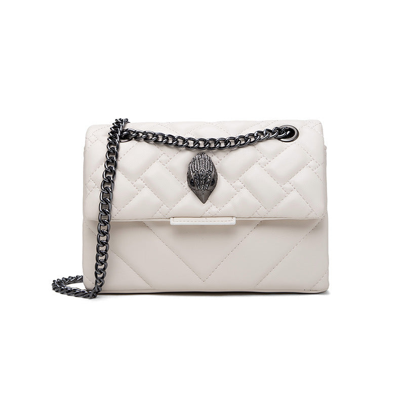 Elegant Quilted Leather Chain Bag with Bird Head Clasp(White)