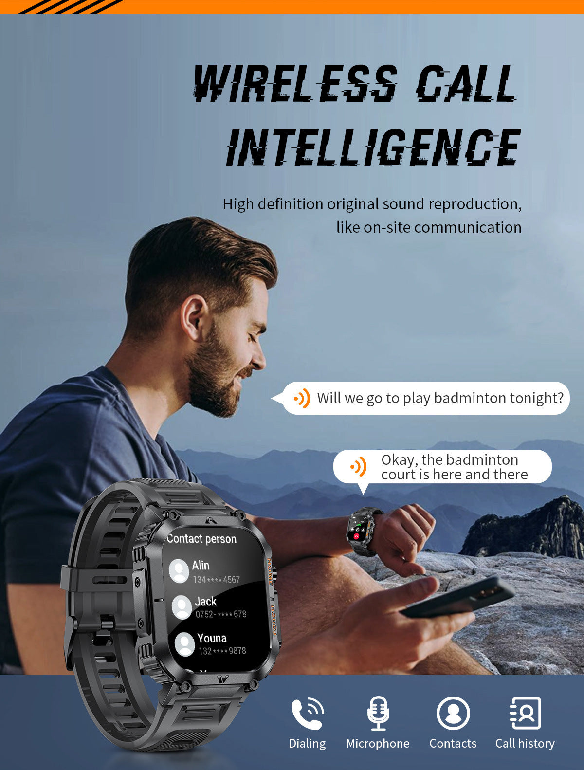 Smartwatch with Flashlight, Compass & Wireless Calling - Health & Fitness Tracker(Black silicone with silver case)