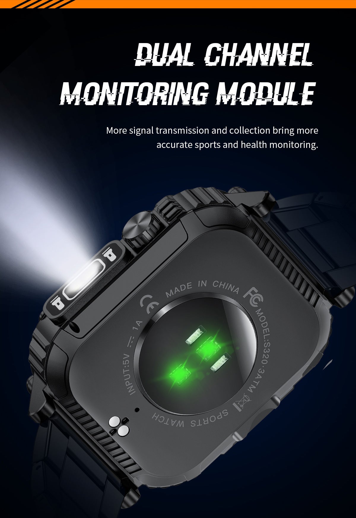 Smartwatch with Flashlight, Compass & Wireless Calling - Health & Fitness Tracker(Silver case with silver steel + black silicone)