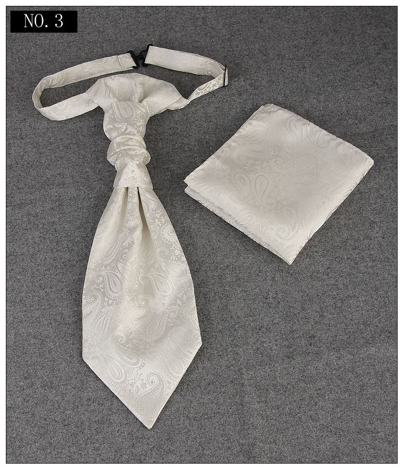 Men's Formal Paisley Ascot Cravat & Pocket Square Set - Adjustable Necktie for Weddings(Ivory White)