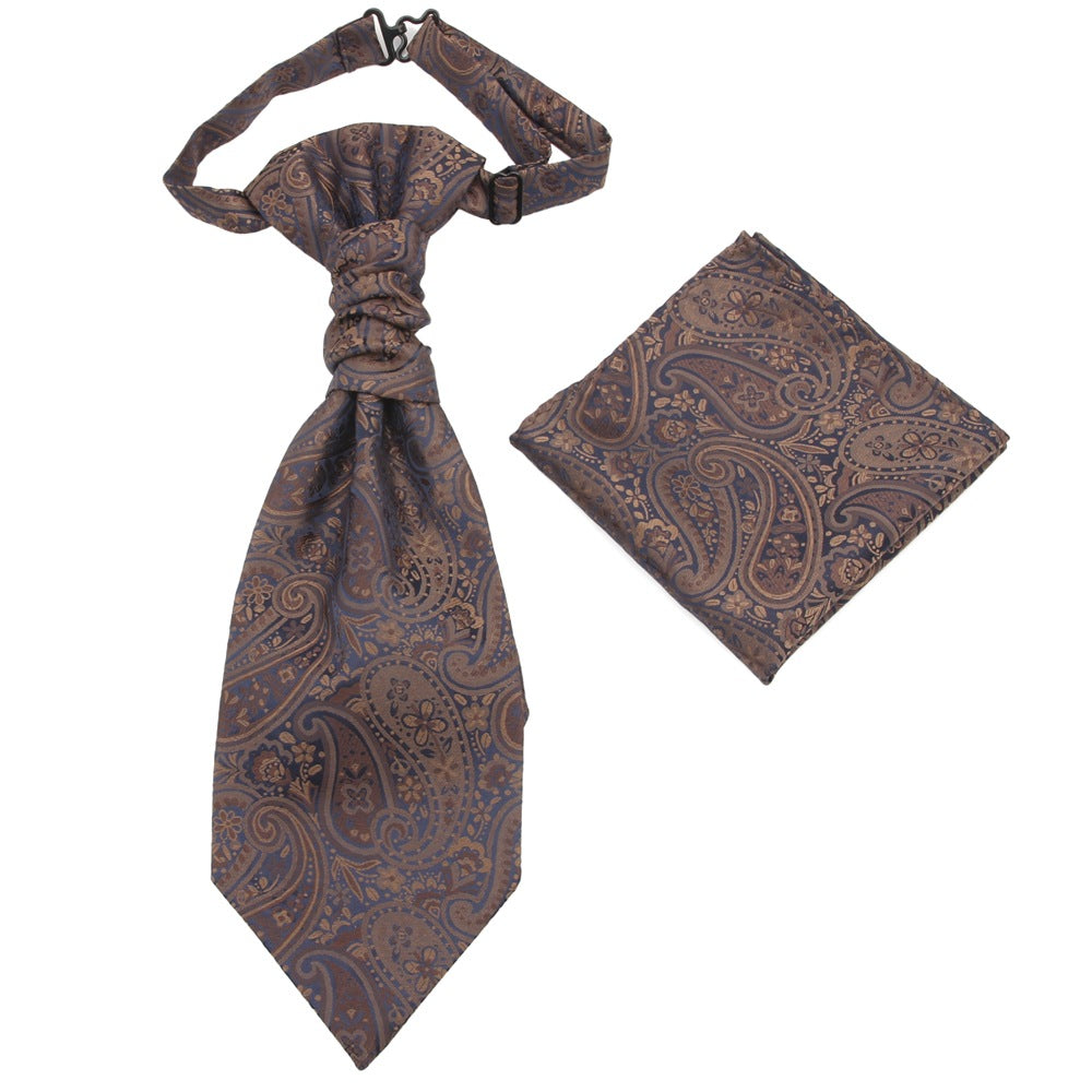Men's Formal Paisley Ascot Cravat & Pocket Square Set - Adjustable Necktie for Weddings(Taupe pattern)