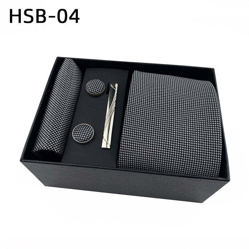 Men's Luxury Necktie Gift Set - 4 Piece Set with Tie, Pocket Square, Cufflinks & Tie Clip(Light gray)