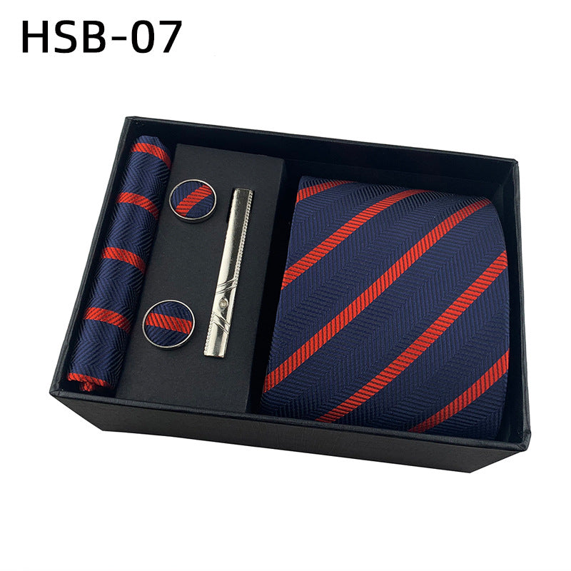 Men's Luxury Necktie Gift Set - 4 Piece Set with Tie, Pocket Square, Cufflinks & Tie Clip(Diagonal striped navy blue)