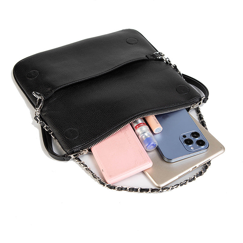Chic Quilted Leather Crossbody Bag with Chain Strap & Tassel Detail(Golden black without tassels)