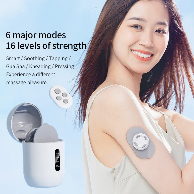Smart Cervical Spine EMS Massager Sticker with Remote Control & Charging Case - 6 Modes, 16 Strengths(white)