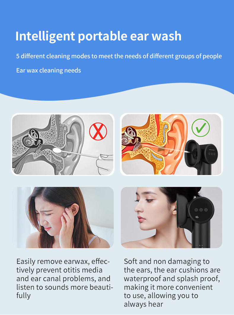 Automatic Electric Ear Wax Removal & Irrigation System - 5 Modes, USB-C, Hot Air Drying(white)