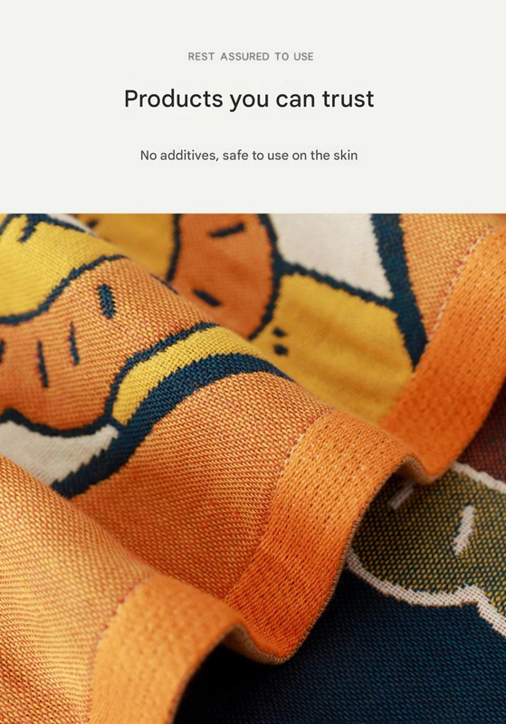 Premium Cartoon Animal Print Gauze Bath Towel - 70x140cm, Soft, Absorbent(Japanese Fan Leaf Orchid 70*140)