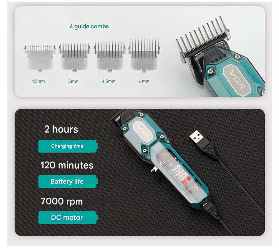 Professional Hair Clipper & Trimmer Kit - LED Display, USB Rechargeable(green)