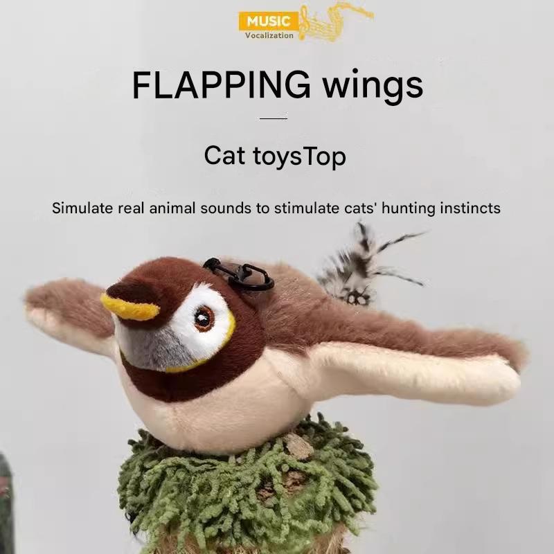 Interactive Flapping Wing Bird Toy for Cats & Dogs,Motion Activated with Sound(Fat Golden Bird)