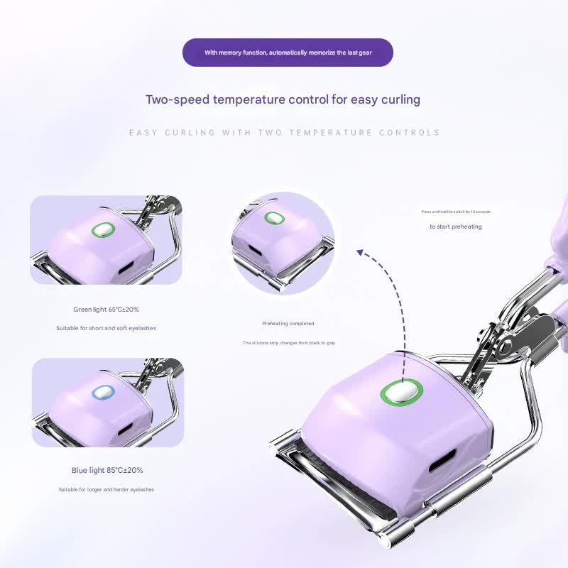 Heated Eyelash Curler with 2 Temperature Controls, Long-Lasting Curl(purple)