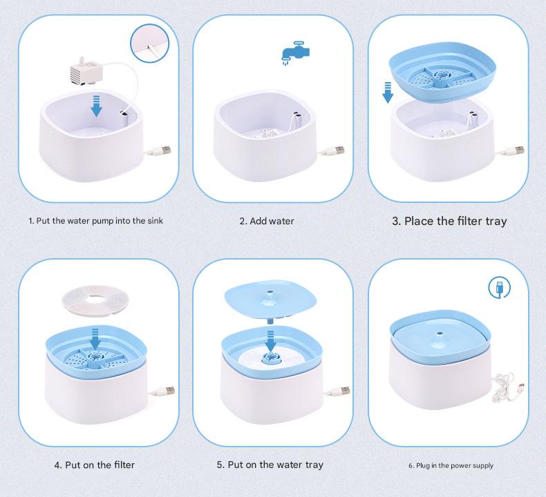 Automatic Pet Water Fountain - USB Powered, Multi-Stage Filtration, Ultra-Quiet, 2L Capacity(Blue)