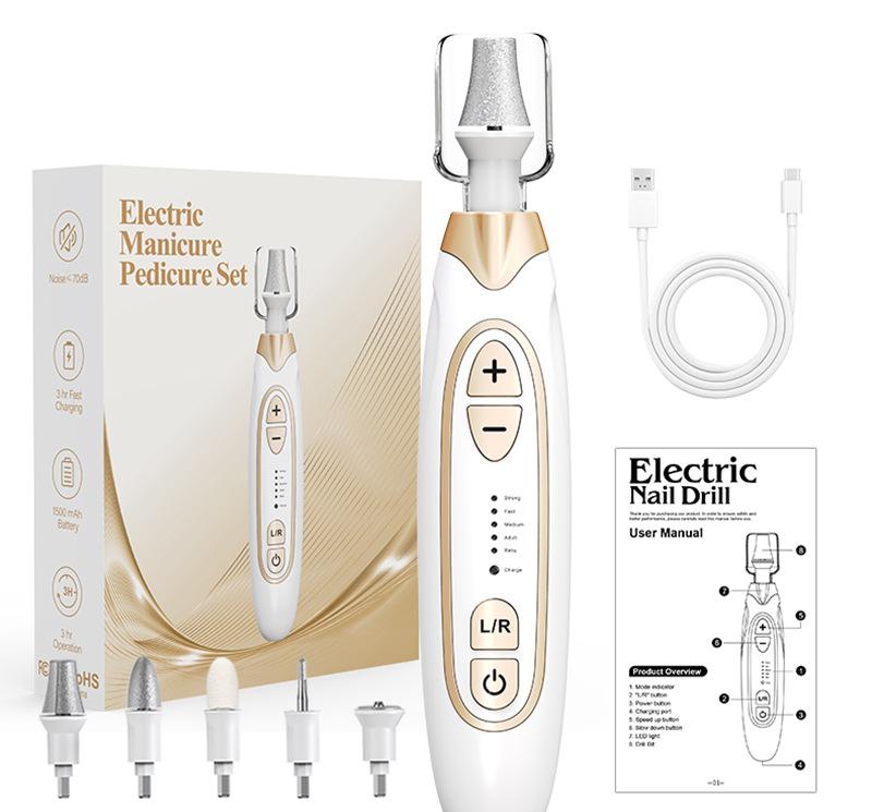 Professional Electric Manicure & Pedicure Kit - 5 Speeds, LED Light(Champagne)