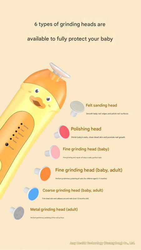 Baby & Adult Electric Nail Trimmer Kit - 6 Heads, 5 Speeds, 360deg Rotation, with Storage Case(Orange)